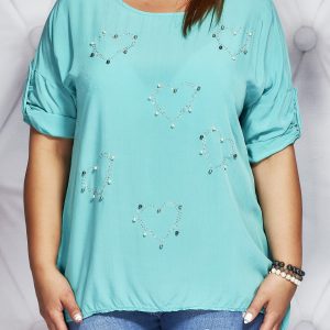 Wholesale Mint blouse with glossy applique of hearts PLUS SIZE