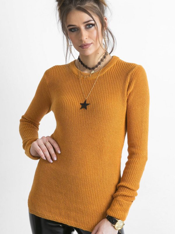 Wholesale Dark yellow sweater with roll-up sleeves