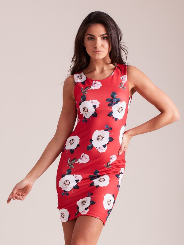 Wholesale Pencil cocktail dress with flowers red