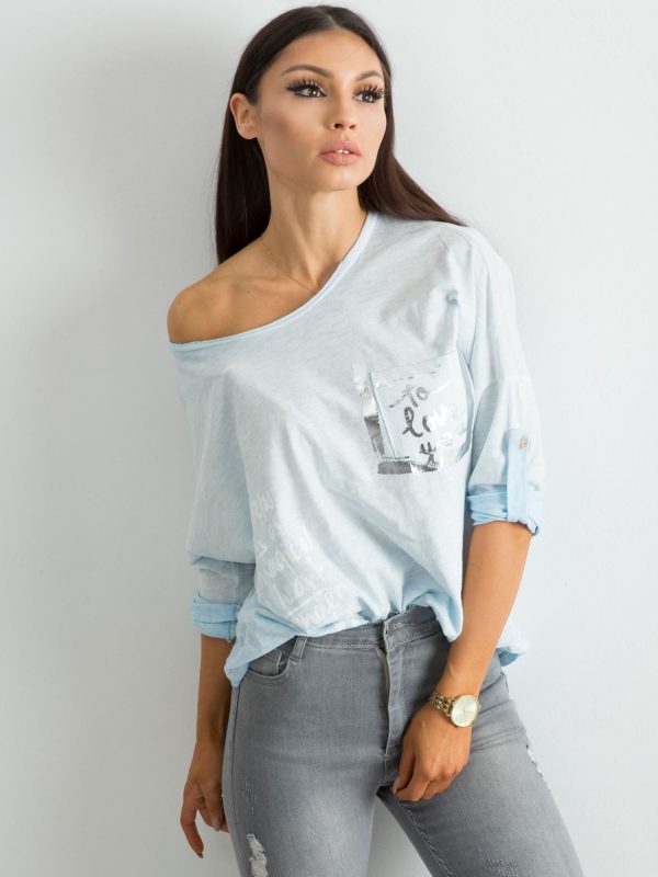 Wholesale Light Blue Loose Ladies Blouse