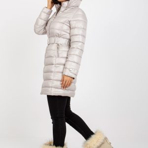 Wholesale Hellbeige gesteppte Winterjacke mit Gürtel