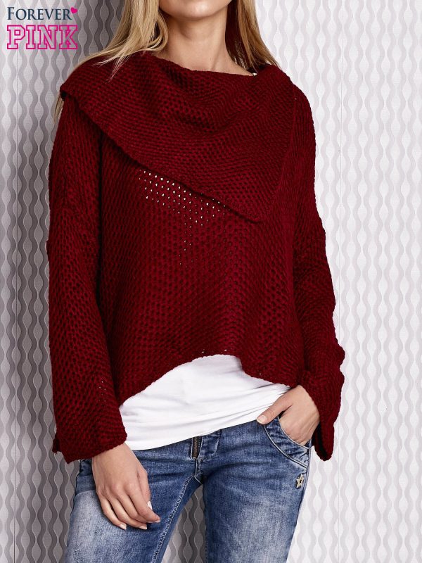 Wholesale Asymmetrical sweater with wide collar maroon