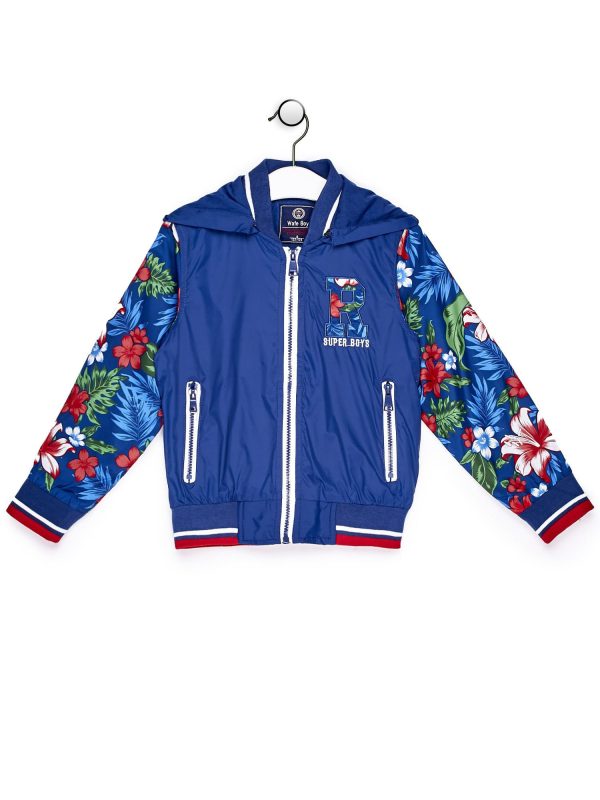 Wholesale Dark blue children's jacket with floral sleeves