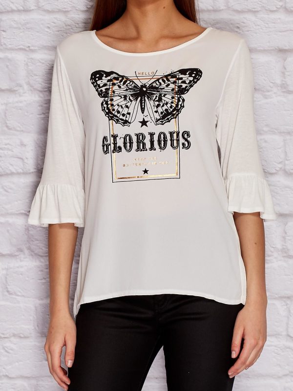 Wholesale Ecru blouse with butterfly