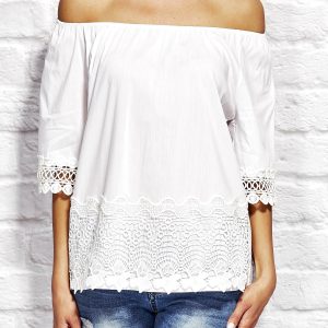 Wholesale Women's blouse with lace trim white