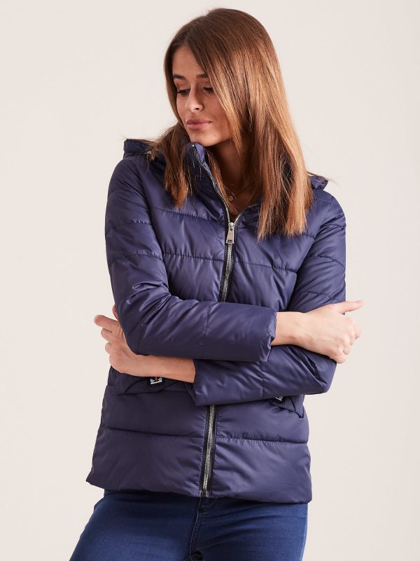 Wholesale Lightweight transitional jacket with detachable hood navy blue