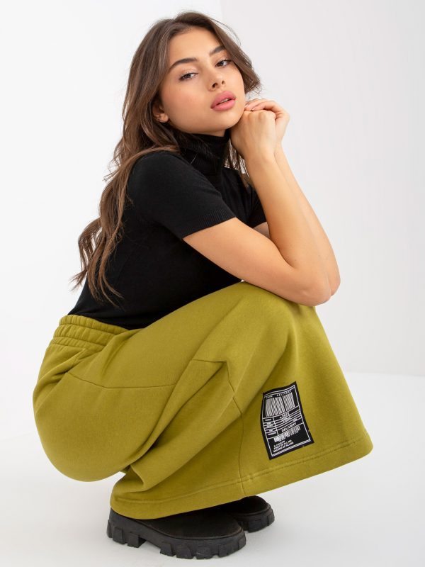 Wholesale Olive midi sweatshirt skirt with zipper