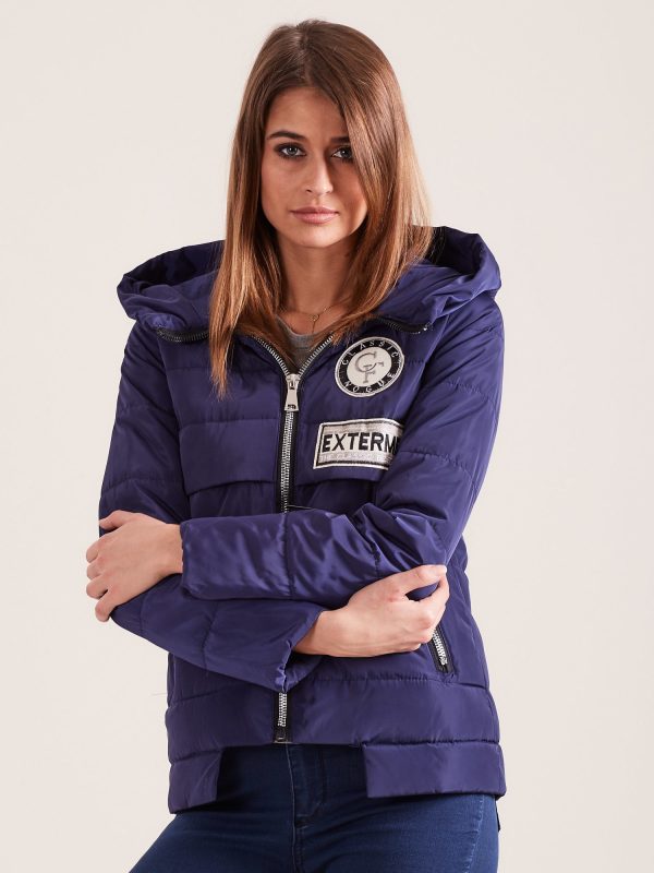 Wholesale Navy blue winter jacket with hood and fringe