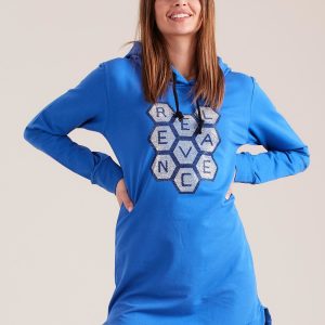 Wholesale Blue sweatshirt tunic with hood and applique