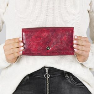 Wholesale Red oblong leather wallet with flower