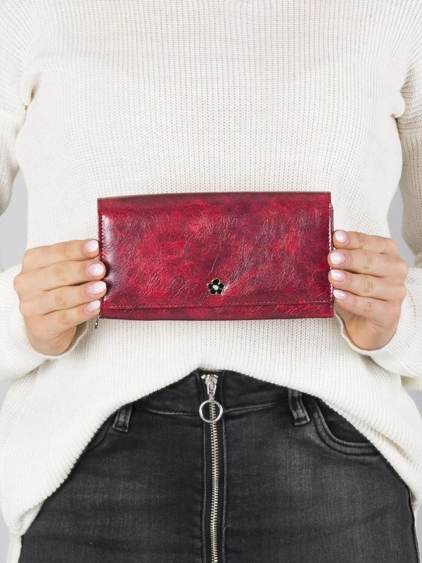 Wholesale Red oblong leather wallet with flower