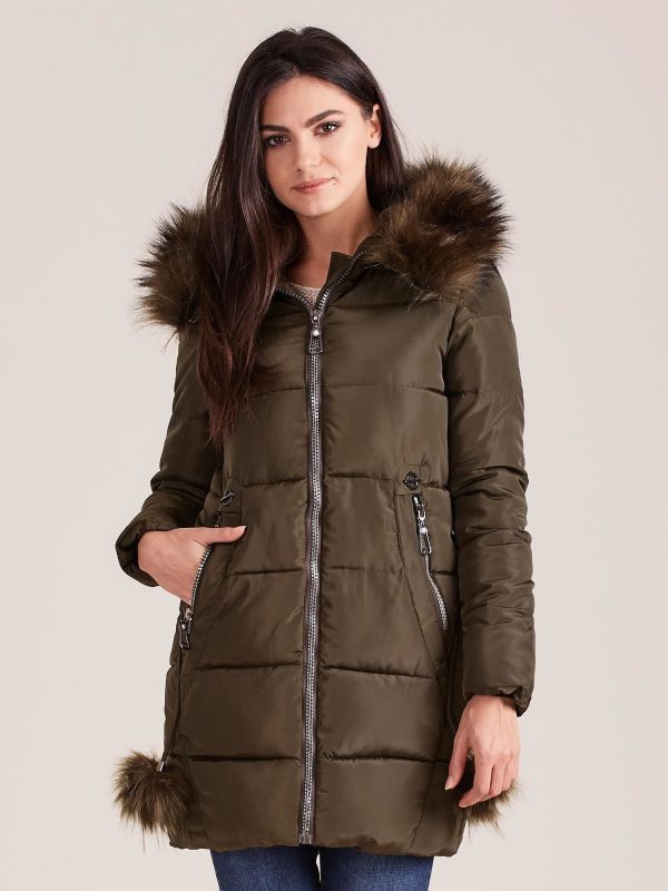 Wholesale Khaki women's winter jacket with fur