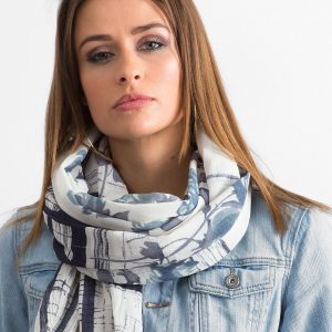 Wholesale Grey-blue cotton scarf with patterns