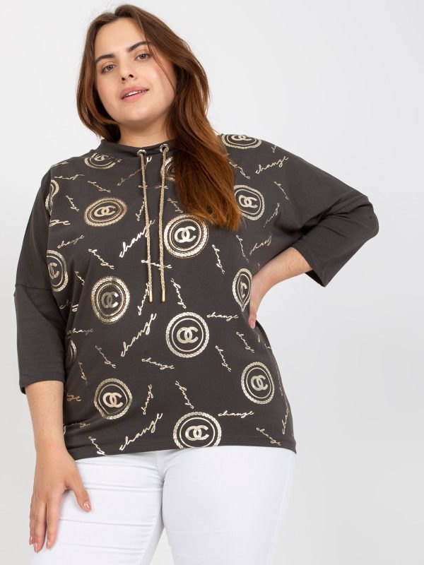 Wholesale Khaki Cotton Plus Size Print Blouse