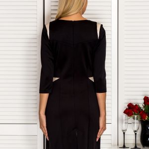 Wholesale Black dress with contrasting leather inserts