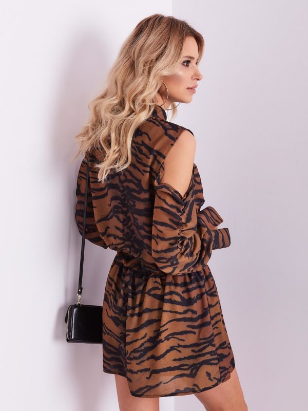 Wholesale BY O LA LA Brown and black tiger striped dress