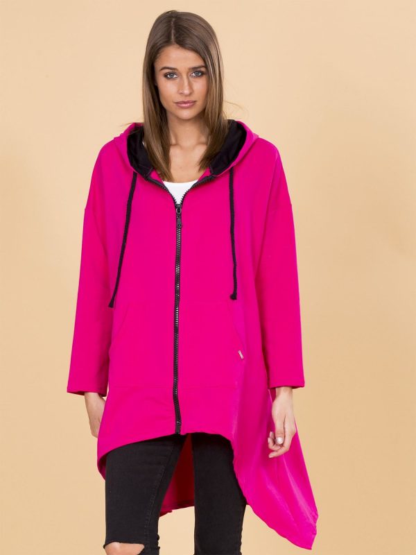 Wholesale Dark Pink Asymmetrical Sweatshirt with Hoodie