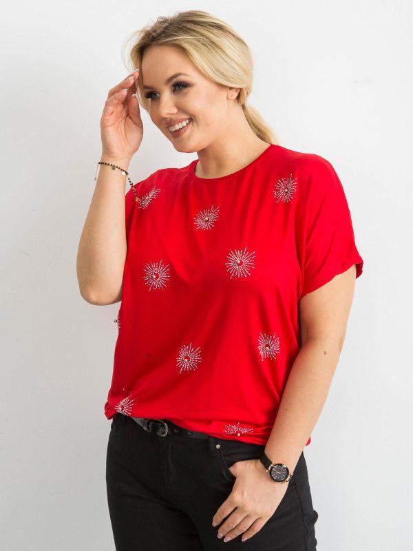 Wholesale Women's plus size T-shirt with applique red