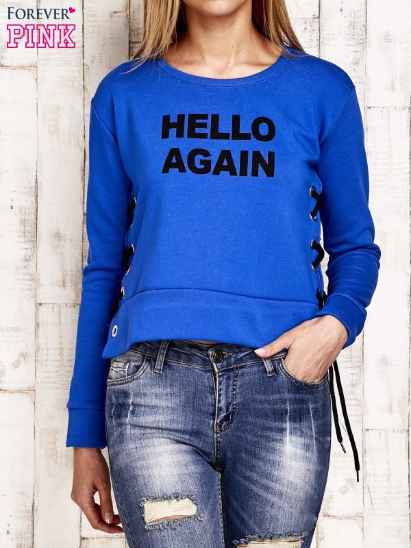 Wholesale Blue lace up sweatshirt with inscription