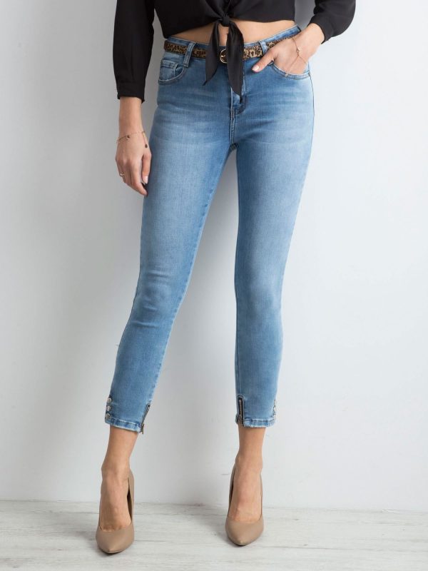 Wholesale Skinny jeans trousers with zippers blue