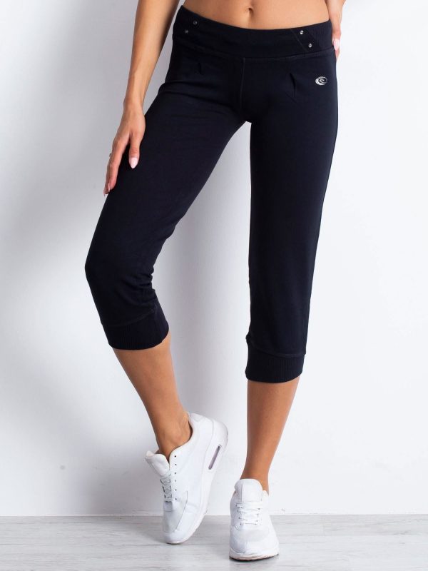 Wholesale Navy blue capri sweatpants with zipper pocket