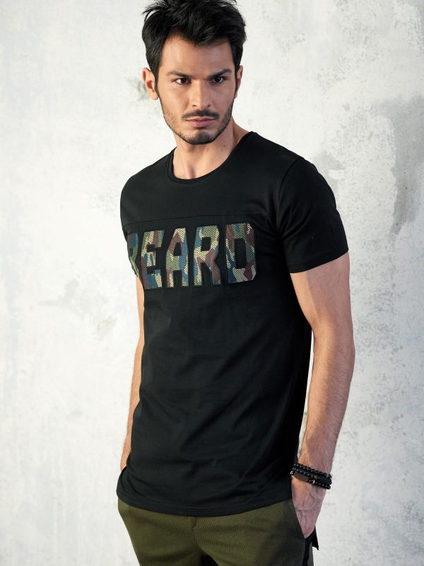 Wholesale Black t-shirt for men with camo inscription