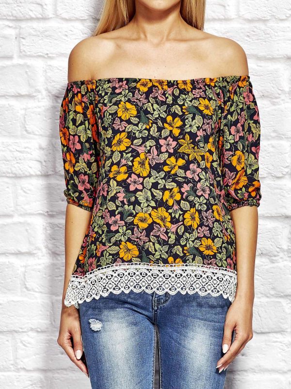 Wholesale Orange blouse with colorful flowers