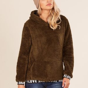 Wholesale Women's fluffy hoodie khaki