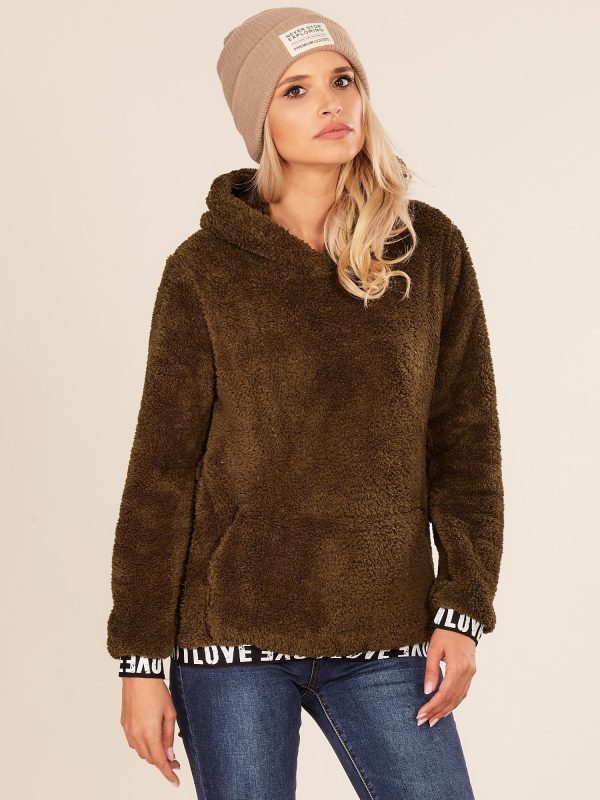 Wholesale Women's fluffy hoodie khaki