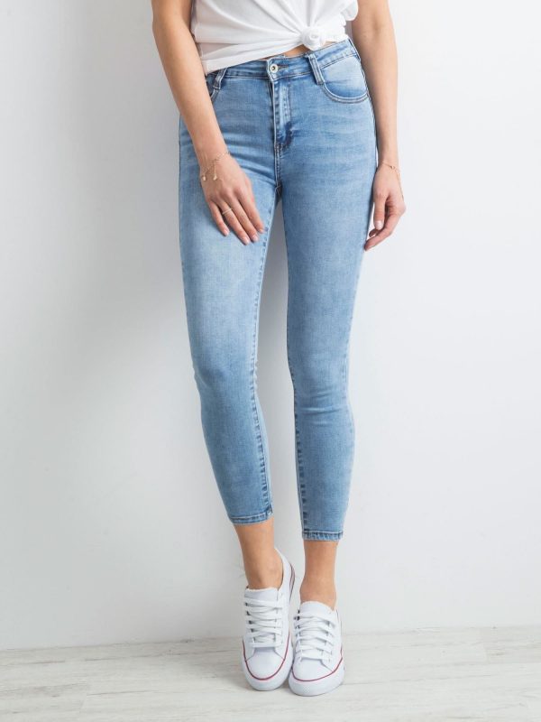 Wholesale Blue denim pants with zippers