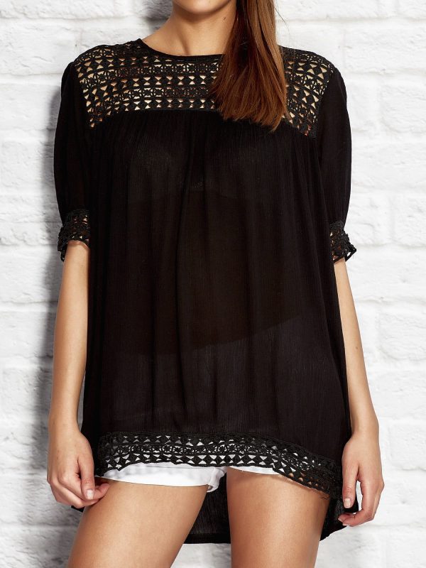 Wholesale Black tunic with openwork inserts