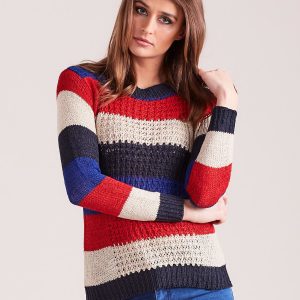 Wholesale Red and beige striped sweater