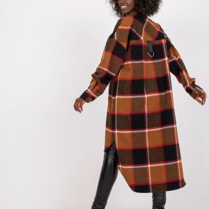 Wholesale Brown Cotton Plaid Long Shirt