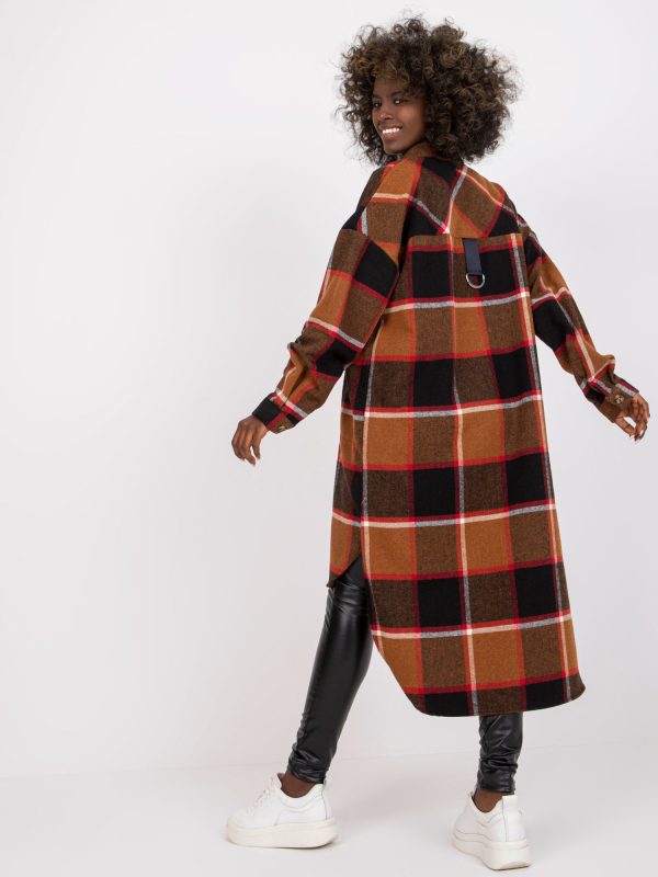 Wholesale Brown Cotton Plaid Long Shirt