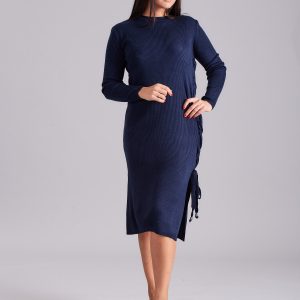 Wholesale Navy blue knitted dress with side lacing