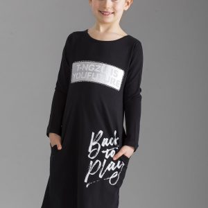 Wholesale Black children's dress with inscriptions