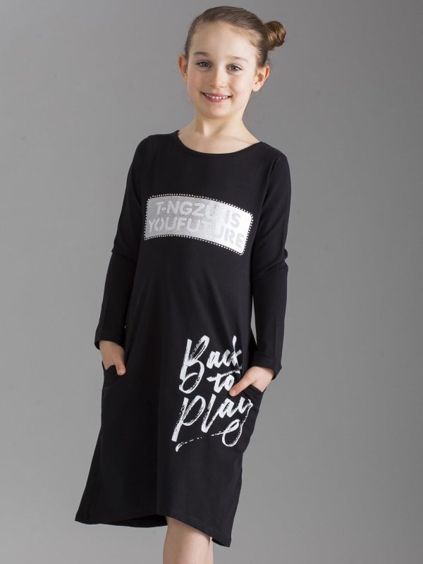 Wholesale Black children's dress with inscriptions