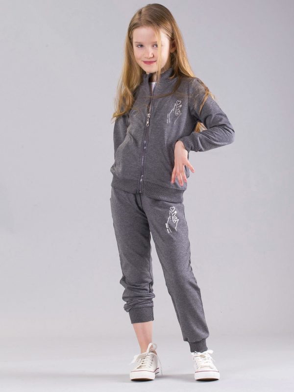 Wholesale Dark gray girl set with pockets