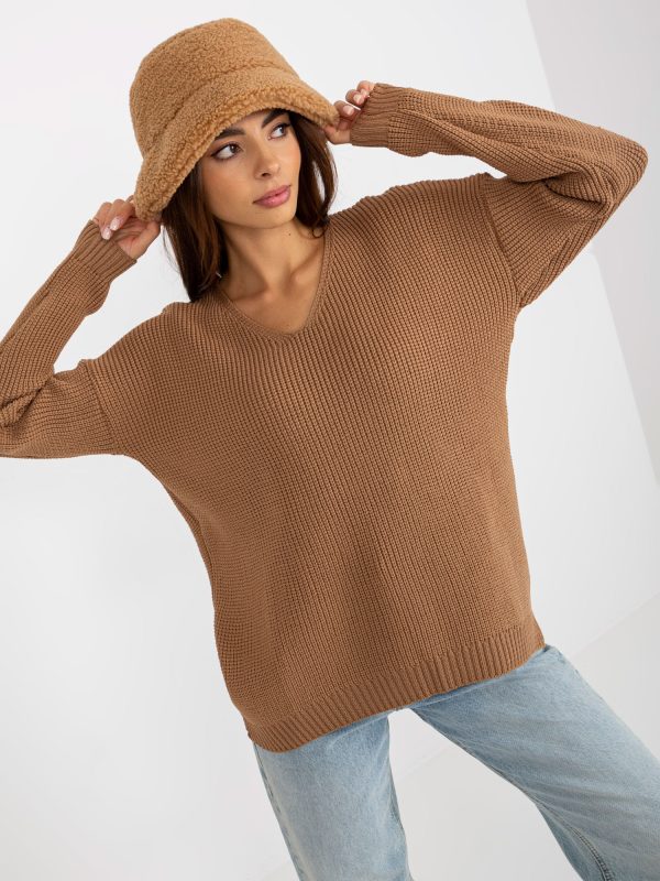 Wholesale Camel Asymmetrischer Oversize Strickpullover