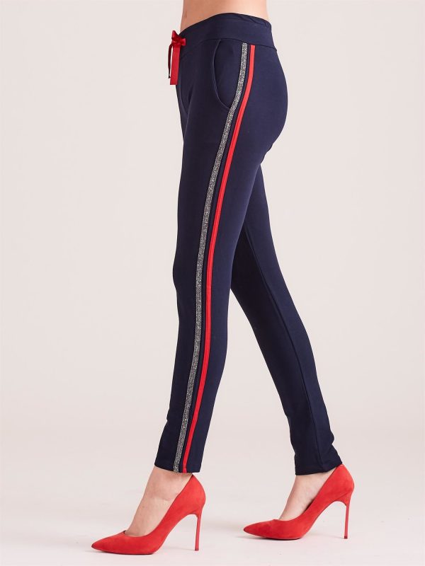 Wholesale Navy blue sweatpants with shiny stripe