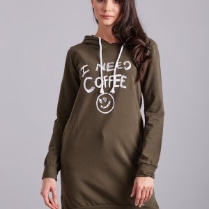 Wholesale Khaki Long Hoodie I NEED COFFEE