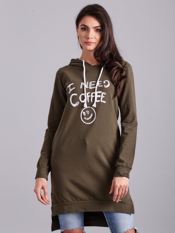 Wholesale Khaki Long Hoodie I NEED COFFEE