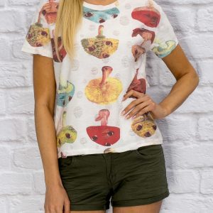 Wholesale Women's T-shirt in mushrooms white