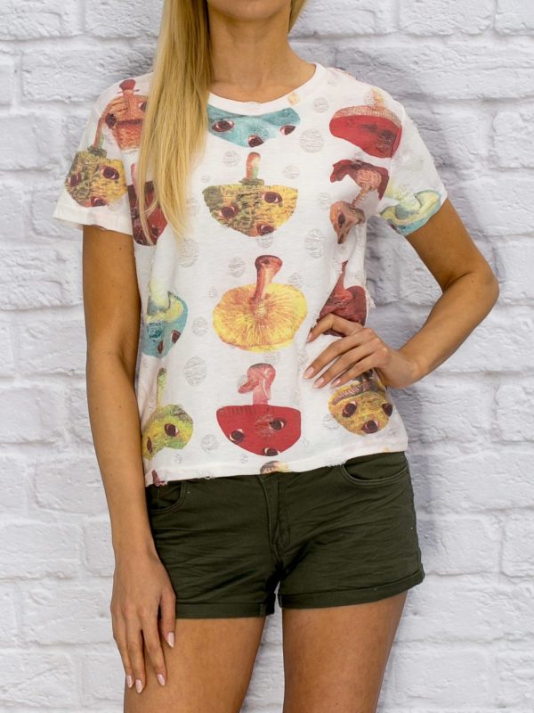 Wholesale Women's T-shirt in mushrooms white