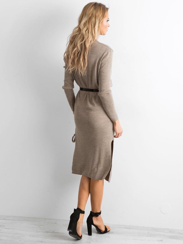 Wholesale Dark beige knitted dress with side lacing