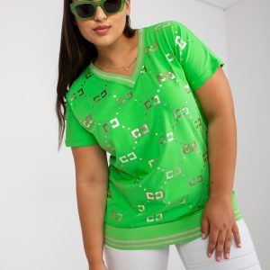 Wholesale Green Cotton Plus Size V-Neck Blouse