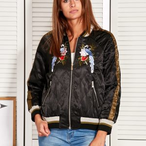 Wholesale Black bomber jacket with bird stripes