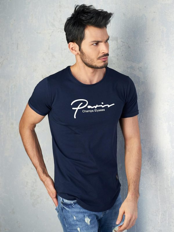 Wholesale Navy blue t-shirt for men with inscription