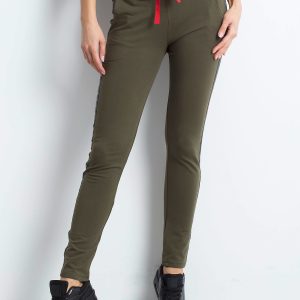 Wholesale Khaki sweatpants with shiny stripe