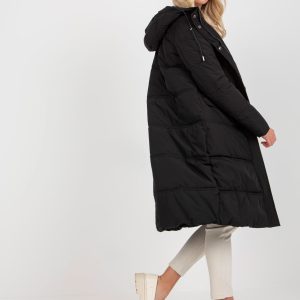 Wholesale Black long women's winter jacket with quilting